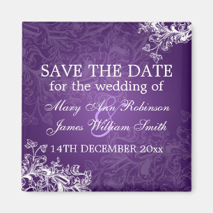 Elegante Save The Date Vintage Swirls Lila Magnet