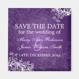 Elegante Save the Date Vintage Wirbel Lila Magnet