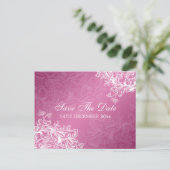 Elegante Save the Date Vintage Wirbel Rosa Ankündigungspostkarte (Stehend Vorderseite)