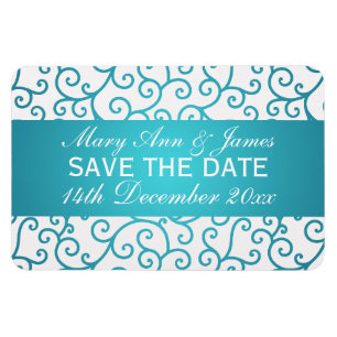 Elegante Save the Date Wirbel Muster Aqua Blue Magnet
