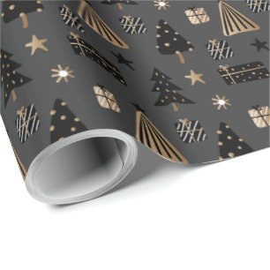 Elegante Scandi Christmas Gold & Black Wrapping Pa Geschenkpapier