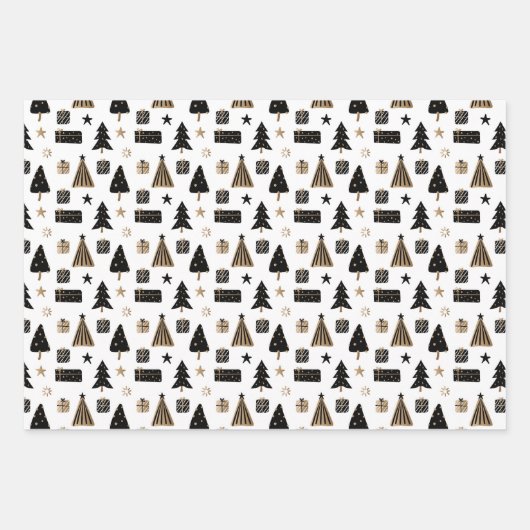 Elegante Scandi Christmas Gold & Black Wrapping Pa Geschenkpapier Set (Vorderseite 3)