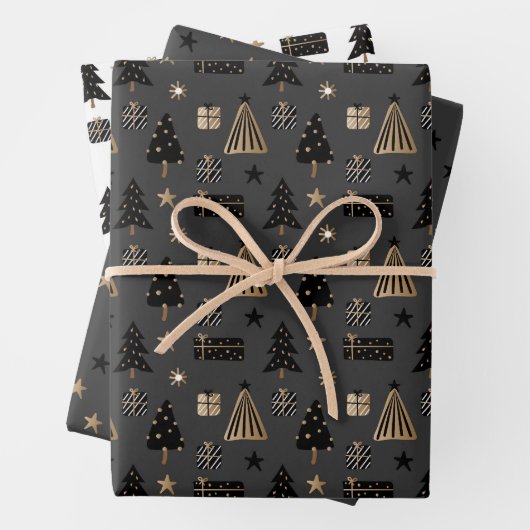 Elegante Scandi Christmas Gold & Black Wrapping Pa Geschenkpapier Set (Beispiel)