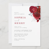 Elegante Scarlet Blumen Einladung Hochzeit (Vorderseite)