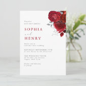 Elegante Scarlet Blumen Einladung Hochzeit (Stehend Vorderseite)