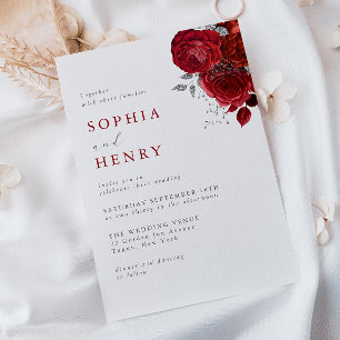 Elegante Scarlet Blumen Einladung Hochzeit