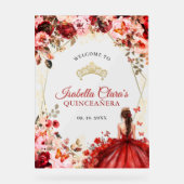 Elegante Scarlet Floral Gold Quinceñera Willkommen Acrylschild (Vorderseite)