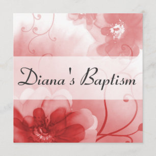 Elegante Scarlet und graue Blume Taufe Einladung