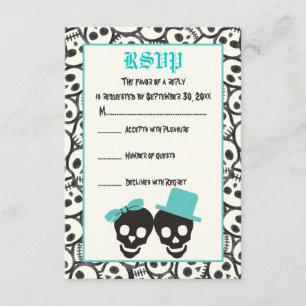 Elegante Schädel Halloween türkisfarbene Hochzeit RSVP Karte
