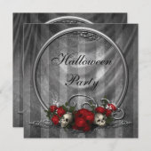 Elegante Schädel u. Rosen-Halloween-Party lädt ein Einladung (Vorne/Hinten)
