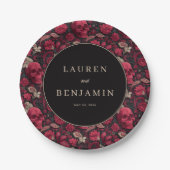 Elegante Schädel- und Blumen-Hochzeitseinladung Pappteller (Vorderseite)