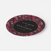 Elegante Schädel- und Blumen-Hochzeitseinladung Pappteller (Schrägansicht)