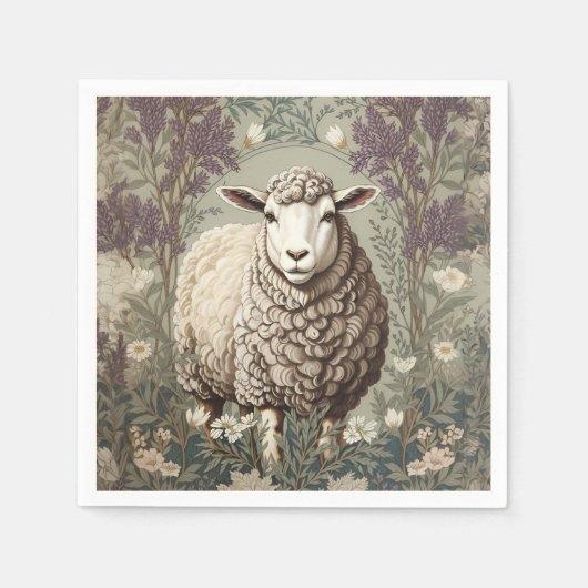 Elegante Schafe Lavendel Blumen Hintergrund Serviette (Vorderseite)