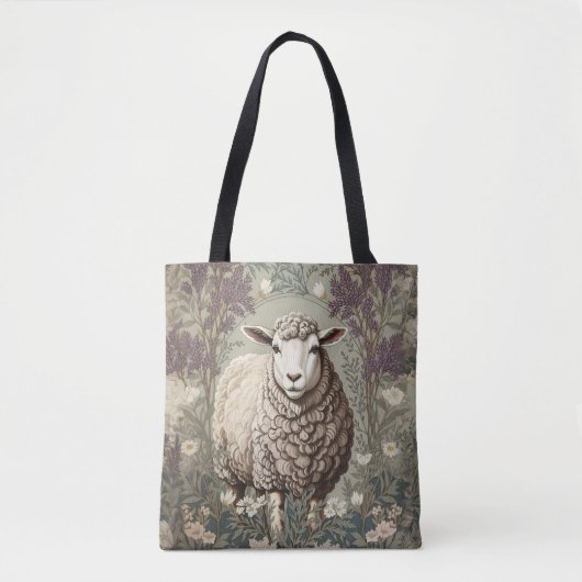Elegante Schafe Lavendel Blumen Hintergrund Tasche (Vorderseite)