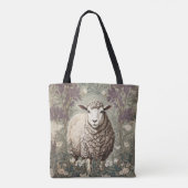Elegante Schafe Lavendel Blumen Hintergrund Tasche (Rückseite)