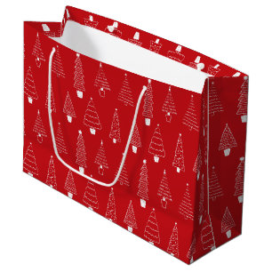 Elegante Scharlachrot Weiße Weihnachtskiefer Große Geschenktüte