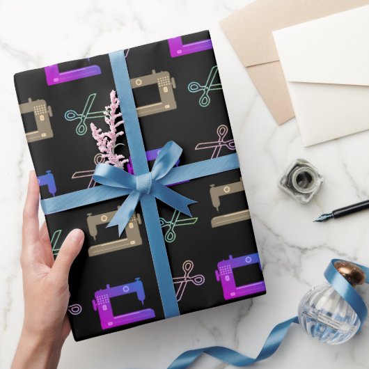 Elegante Scheren der Nähmaschine des Schwarzen Sch Geschenkpapier (Schenken)