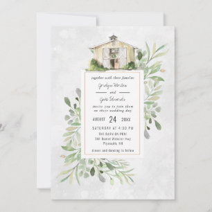 Elegante Scheune Wasserfarben-Hochzeitseinladung
