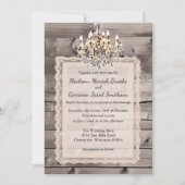 Elegante Scheunenhochzeit mit Spitze und Leuchter Einladung (Vorderseite)