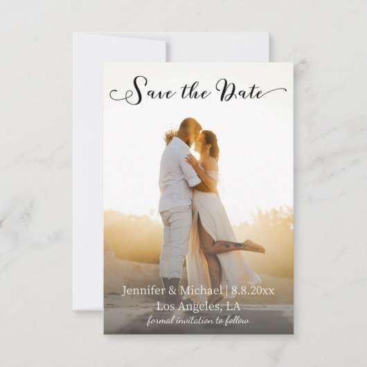 elegante schick Drehbuch verblasste Foto Hochzeit Save The Date (Vorderseite)