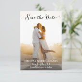 elegante schick Drehbuch verblasste Foto Hochzeit Save The Date (Stehend Vorderseite)