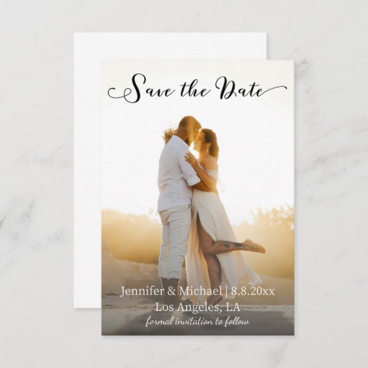 elegante schick Drehbuch verblasste Foto Hochzeit Save The Date (Vorne/Hinten)