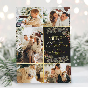 Elegante Schick Gold 5 Foto Frohe Weihnachtskarte Folieneinladung