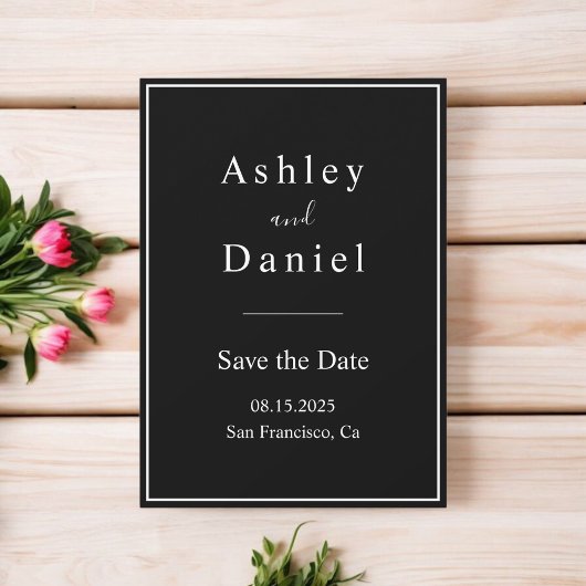 Elegante schick Schwarz-Weiß-Minimal-Hochzeit Save The Date