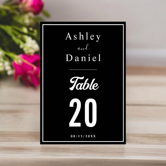 Elegante schick Schwarz-Weiß-Minimal-Hochzeit Tischnummer