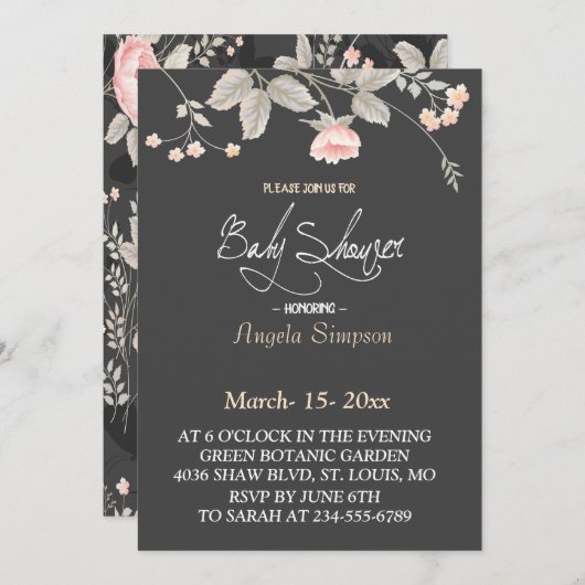 Elegante schicke Aquarelldusche Einladung (Vorne/Hinten)