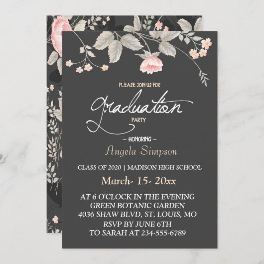 Elegante schicke Aquarellfarben Abschluss CARD Einladung (Vorne/Hinten)