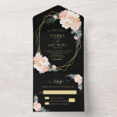 Elegante schicke Black Blush Gold Peach Floral Wed All In One Einladung (Innen Boden)