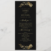 Elegante schicke Black Gold Foliage Hochzeit Programm (Vorderseite)