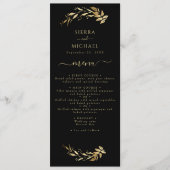 Elegante schicke Black Gold Foliage Hochzeitsempfe Menükarte (Vorderseite)