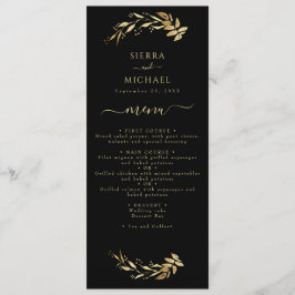 Elegante schicke Black Gold Foliage Hochzeitsempfe Menükarte