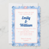 Elegante schicke, blühende, staubige blaue Hochzei Einladung (Vorderseite)