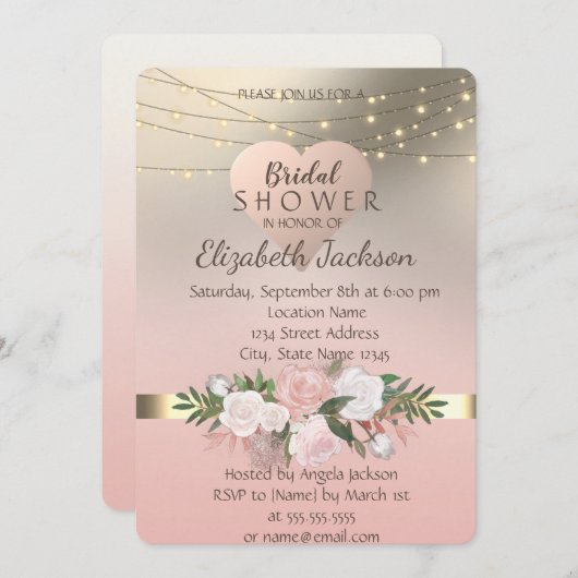 Elegante, schicke Blume, Herz Einladung (Vorne/Hinten)