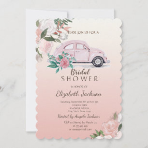 Elegante, schicke Blume Rosa Auto Brautparty Einladung