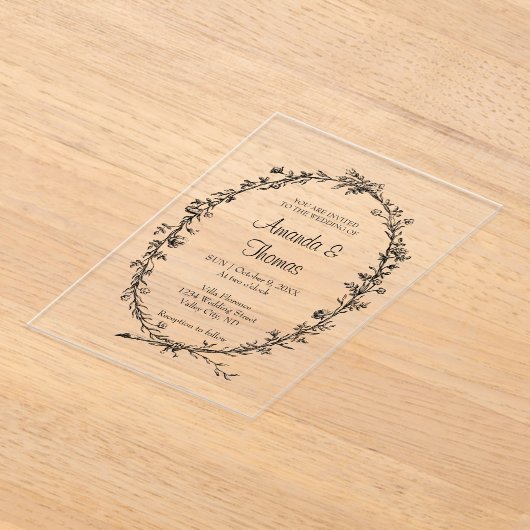 Elegante, schicke, blumengeschmückte Hochzeit Acryleinladungen (Ablage )