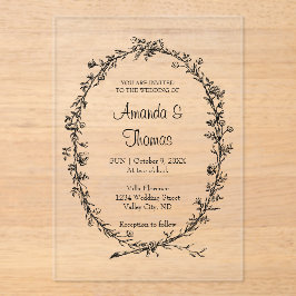 Elegante, schicke, blumengeschmückte Hochzeit Acryleinladungen