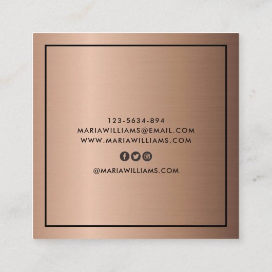 Elegante schicke Bronze moderne Quadrat minimalist Quadratische Visitenkarte (Rückseite)