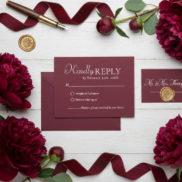 Elegante & Schicke Burgunder & Elfenbein Hochzeits RSVP Karte