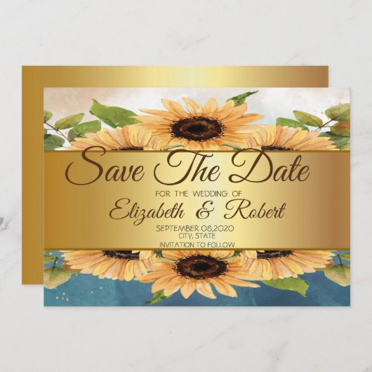 Elegante schicke Goldblumen Save the Date (Vorne/Hinten)