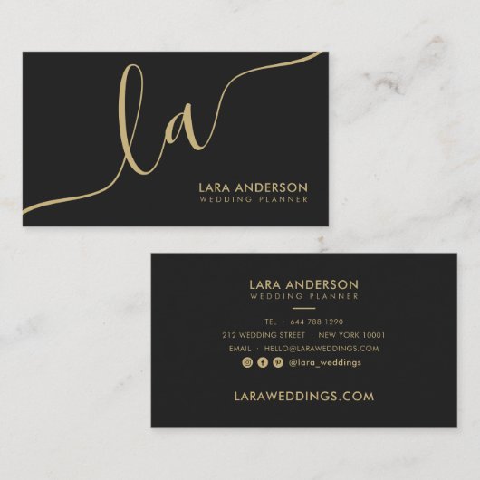 Elegante schicke goldene schwarze, moderne Monogra Visitenkarte (Vorne/Hinten)
