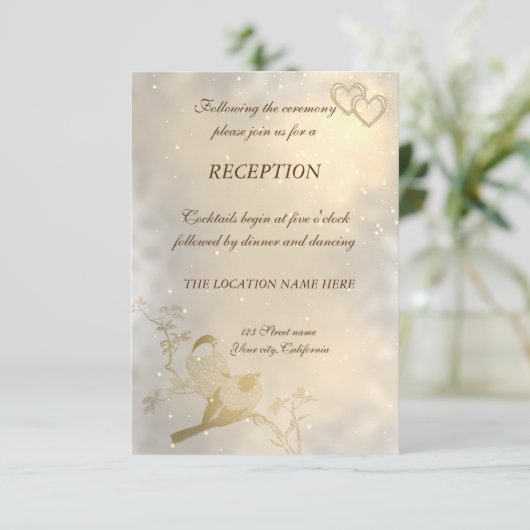 Elegante schicke Goldenherzen, Hochzeitsempfang fü Einladung (Stehend Vorderseite)