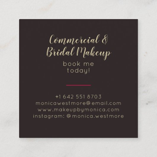 Elegante schicke Goldfolie Rote Lippenstift-Make-u Quadratische Visitenkarte (Rückseite)