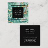 Elegante schicke Goldfolie türkisfarbener Marmor W Quadratische Visitenkarte (Vorne/Hinten)