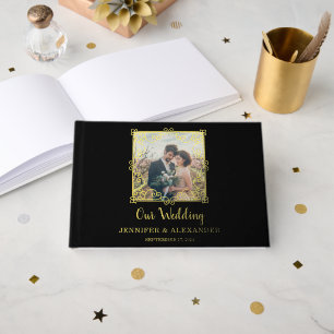 Elegante schicke Goldrahmen Foto Goldfolie Hochzei Gästebuch