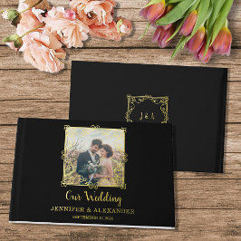 Elegante schicke Goldrahmen Foto Goldfolie Hochzei Gästebuch