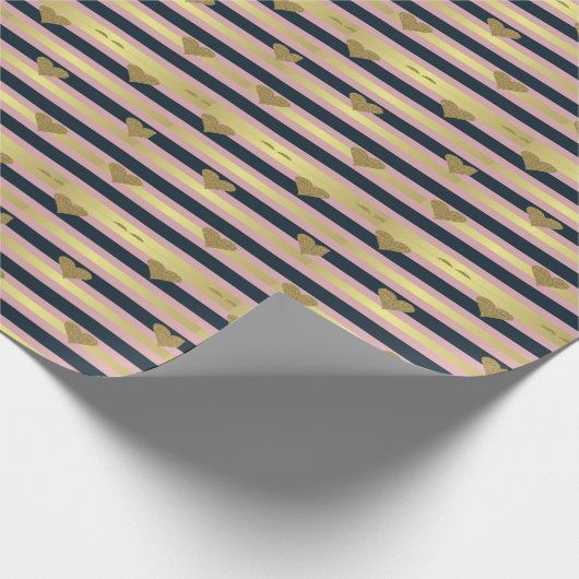 Elegante schicke Imitate Goldene Glitterie Herzens Geschenkpapier (Ecke)